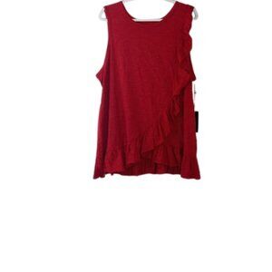 Diane Gilman DG2 Burnout Jersey Knit Ruffle Tank Top Red Plus 2X New